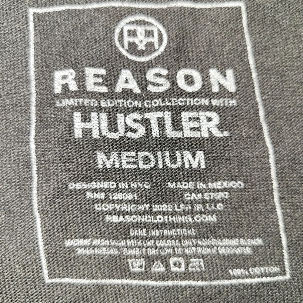 Reason X Hustler Collab Short‎ Sleeve T-Shirt Men's Size Medium Black Eagle Limo